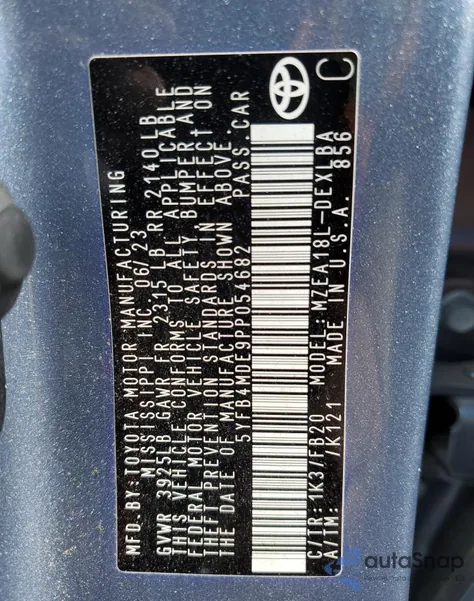 2023 Toyota Corolla Le из США, поврежденный, VIN 5YFB4MDE9PP054682